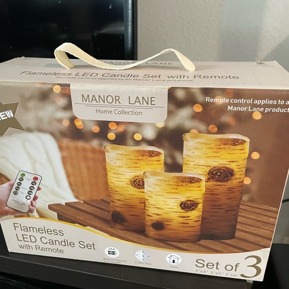 Set of 3 flameless candles, varied height, wood look, with remote - Picture 9 of 10